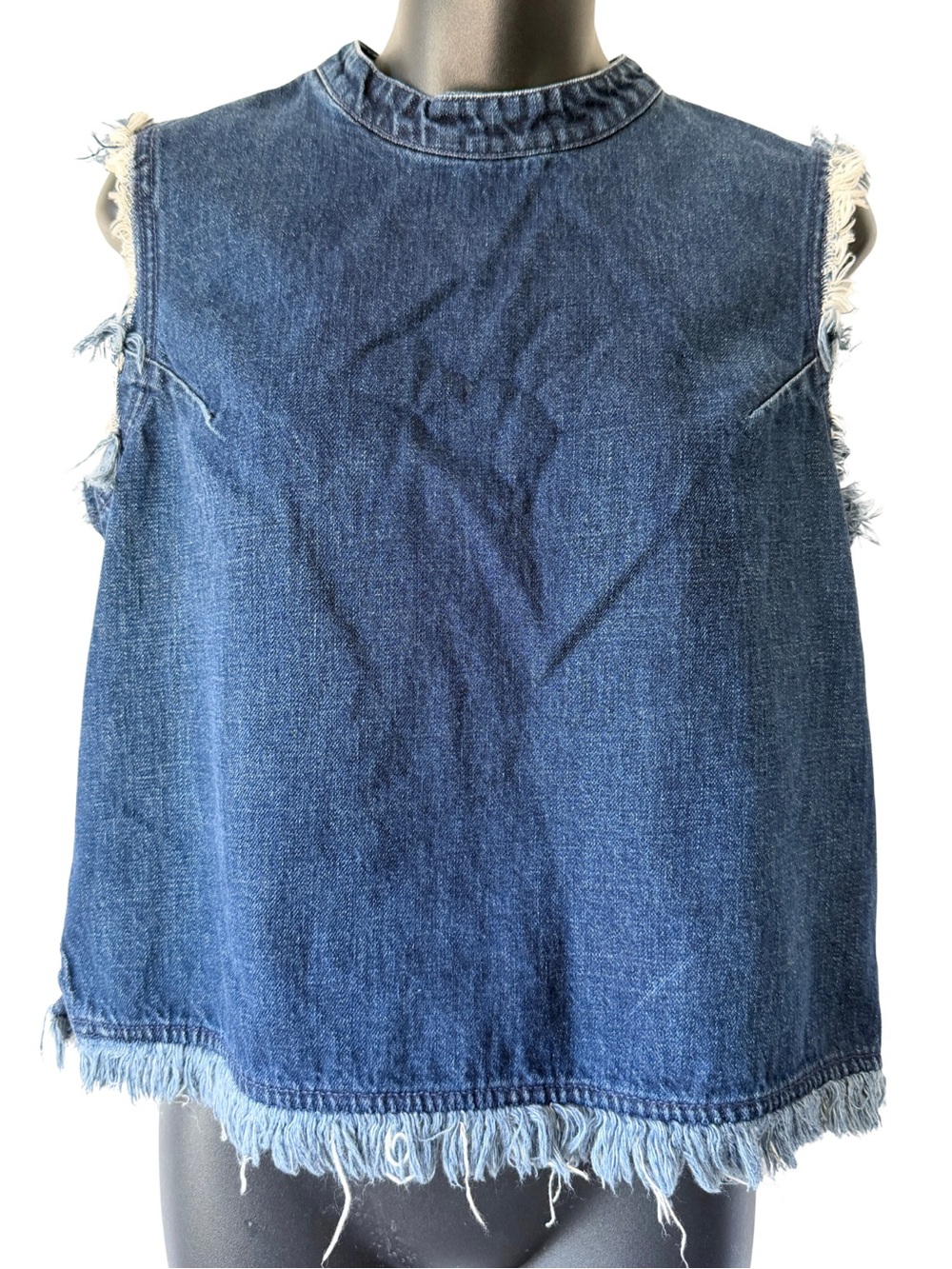 GAP Denim Sleeveless Frayed Hem Denim Top Womens Small Blue Distressed Y2K
